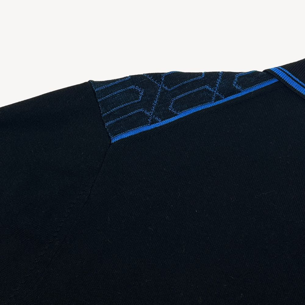 STYLE PIO 2 - Black/Blue Button Down Silk & Cotton Polo Shirt