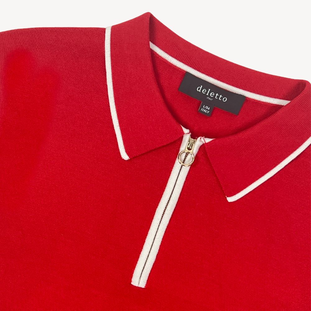 STYLE SANTINO - Red Half Zip Polo Shirt